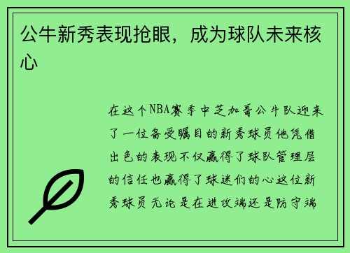 公牛新秀表现抢眼，成为球队未来核心
